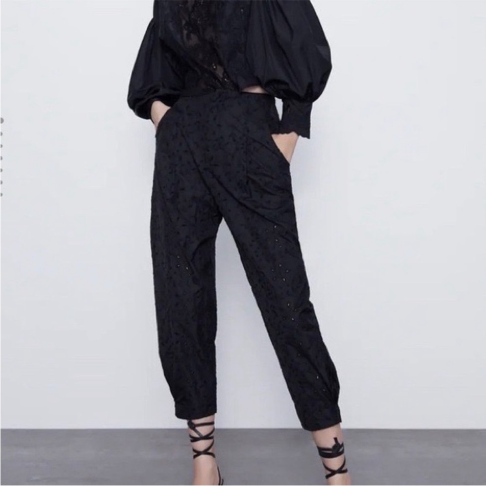 Zara Women’s Embroidered High Waisted Pleated Pants